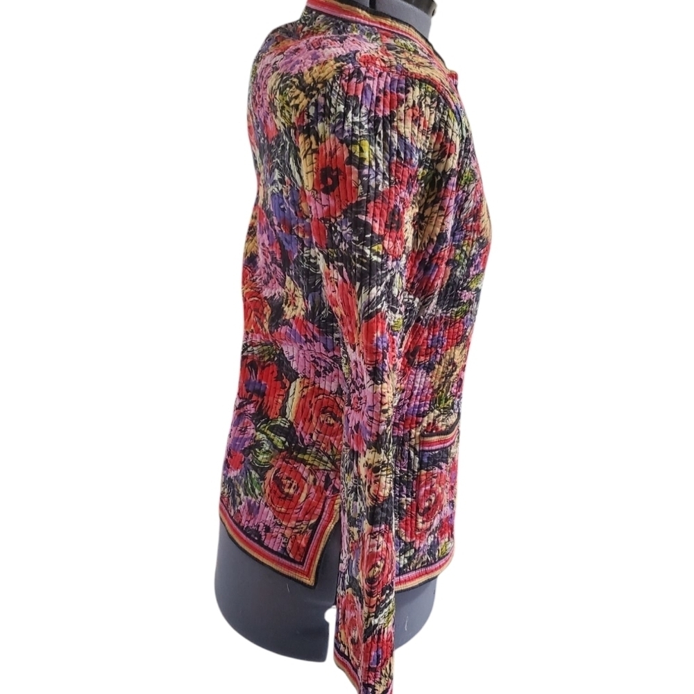 L'IND Women's Quilted Floral Jacket Medium Mandarin Collar Frog Closure Boho Art - Picture 2 of 8